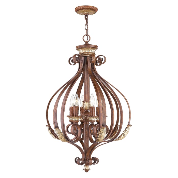 Villa Verona 6-Light Foyer Pendant in Hand Applied Verona Bronze w with Aged Gold Leafs Villa Verona 6-Light Foyer Pendant in Hand Applied Verona Bronze w with Aged Gold Leafs