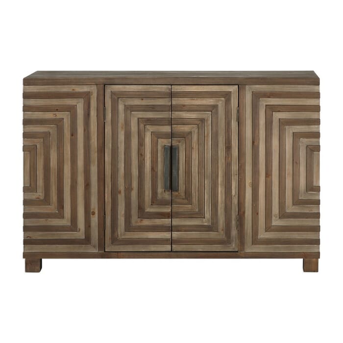Uttermost Layton 48.5" Geometric Console Cabinet in Two Toned Fir Veneer Uttermost Layton 48.5" Geometric Console Cabinet in Two Toned Fir Veneer