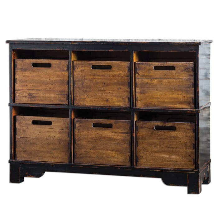 Uttermost Ardusin 47" Mahogany Bin Hobby Cupboard in Worn Black Uttermost Ardusin 47" Mahogany Bin Hobby Cupboard in Worn Black