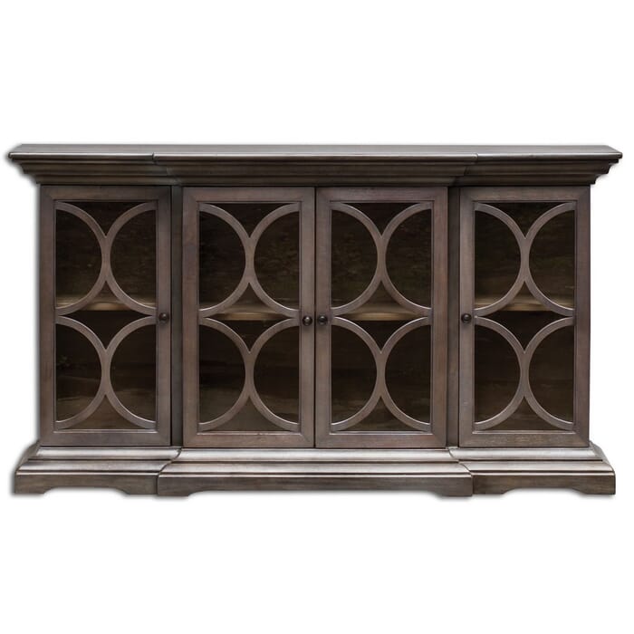 Uttermost Belino 64" Clear Glass 4-Door Chest in Paris Silver Uttermost Belino 64" Clear Glass 4-Door Chest in Paris Silver