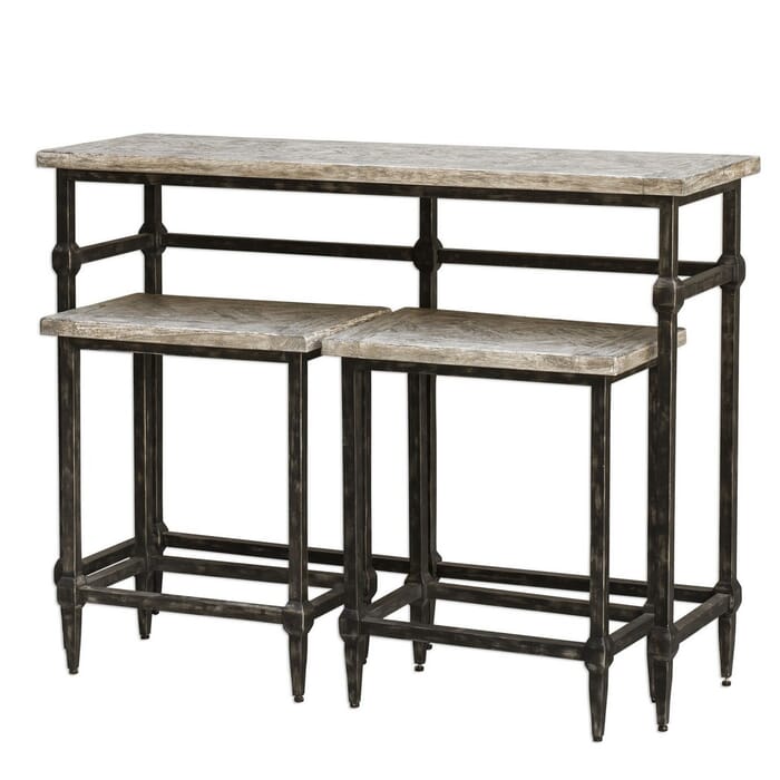 Uttermost Tameron Marquetry Top Bistro Set in Gray Driftwood (Set of 3) Uttermost Tameron Marquetry Top Bistro Set in Gray Driftwood (Set of 3)