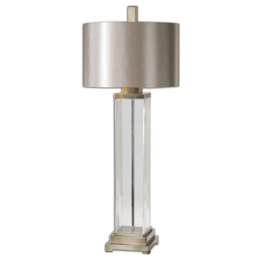 Uttermost Drustan 43.75" Thick Clear Glass Table Lamp in Brushed Nickel