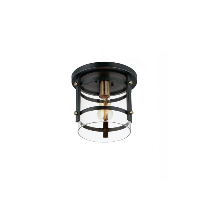 Capitol 1-Light Flush Mount in Black with Antique Brass Capitol 1-Light Flush Mount in Black with Antique Brass