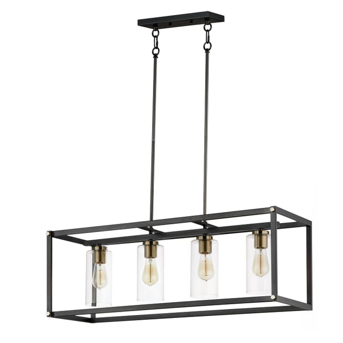 Capitol 4-Light Linear Pendant in Black with Antique Brass Capitol 4-Light Linear Pendant in Black with Antique Brass