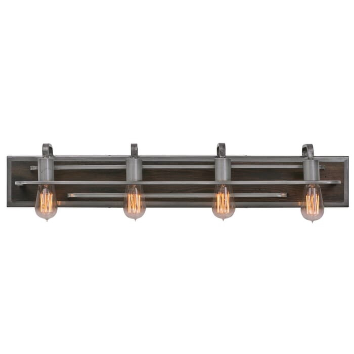 Varaluz Lofty 4-Light 6" Bathroom Vanity Light in Steel and Faux Zebrawood Varaluz Lofty 4-Light 6" Bathroom Vanity Light in Steel and Faux Zebrawood