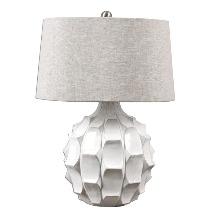 Uttermost Guerina 26.5" Scalloped Ceramic Lamp in Distressed Gloss White Uttermost Guerina 26.5" Scalloped Ceramic Lamp in Distressed Gloss White