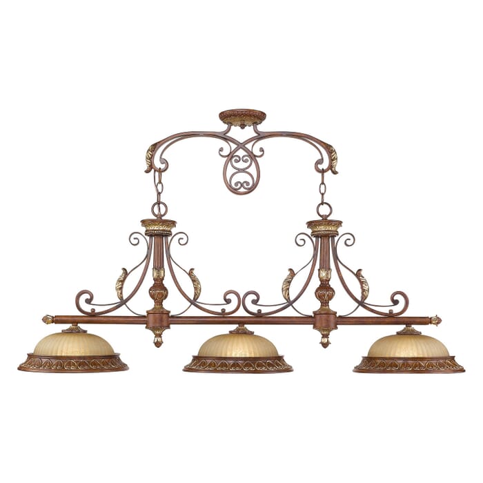 Villa Verona 3-Light Island Pendant in Hand Applied Verona Bronze w with Aged Gold Leafs Villa Verona 3-Light Island Pendant in Hand Applied Verona Bronze w with Aged Gold Leafs