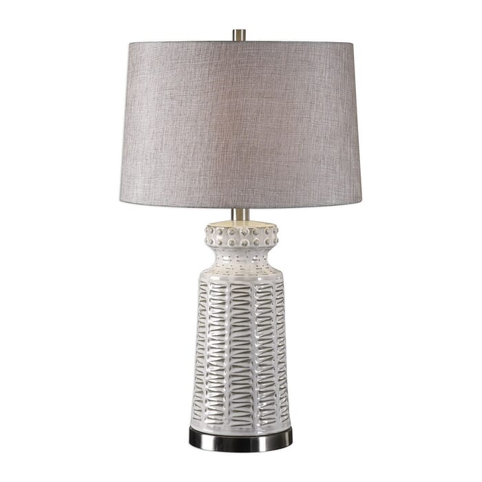 Uttermost Kansa 28.5" Embossed Table Lamp in Distressed Gloss White Uttermost Kansa 28.5" Embossed Table Lamp in Distressed Gloss White