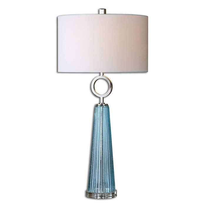 Uttermost Navier 34" Seeded Blue Glass Table Lamp in Polished Nickel Uttermost Navier 34" Seeded Blue Glass Table Lamp in Polished Nickel