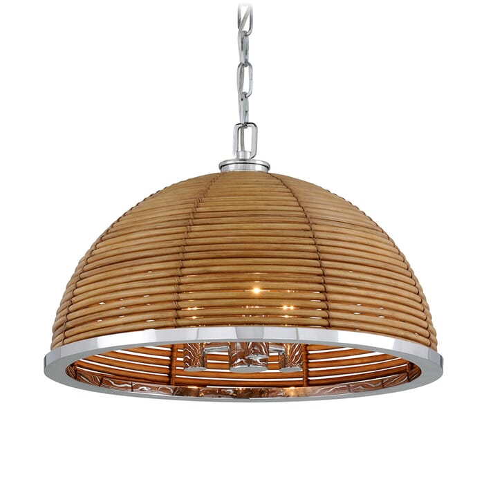 Corbett Carayes by Martyn Lawrence Bullard 3-Light Transitional Chandelier in Natural Rattan Stainless Steel Corbett Carayes by Martyn Lawrence Bullard 3-Light Transitional Chandelier in Natural Rattan Stainless Steel
