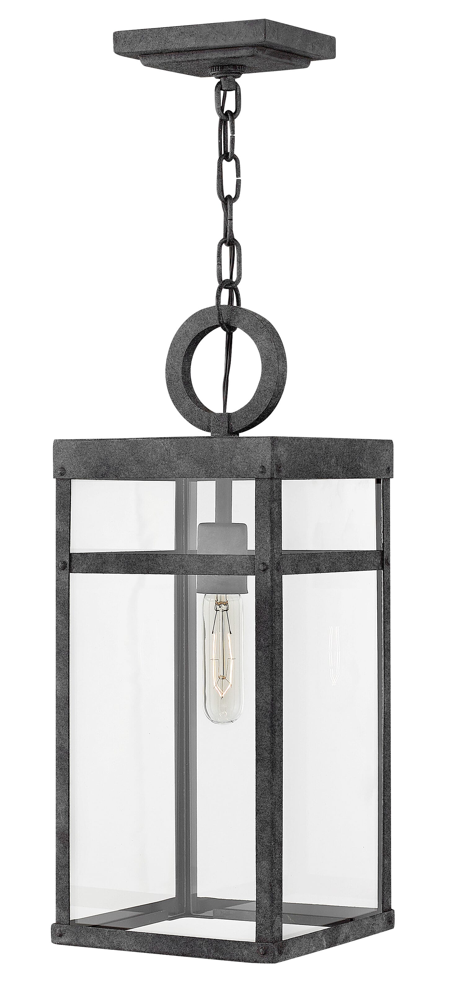 Aged Zinc LED Hanging Lantern from the Porter Collection