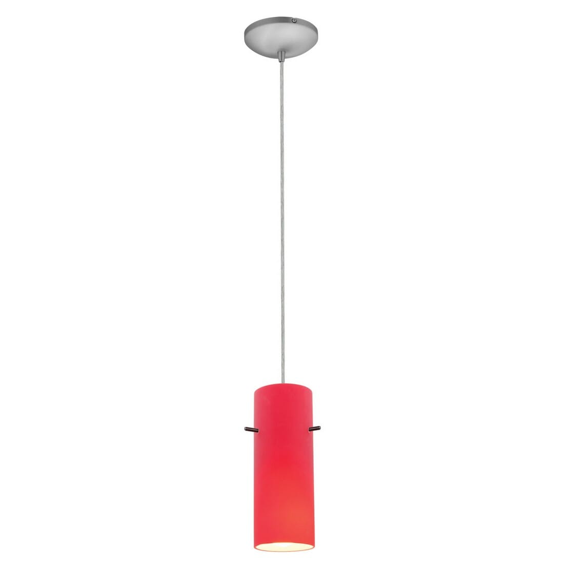 Access Cylinder Pendant Light in Brushed Steel - 28030-3C-BS/RED