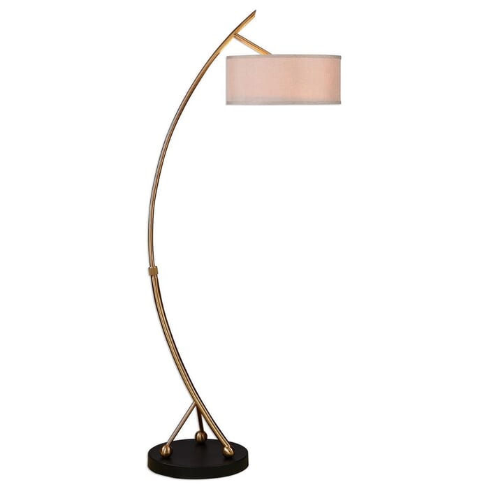 Uttermost Vardar 68" 2-Light Curved Floor Lamp in Plated Brushed Brass Uttermost Vardar 68" 2-Light Curved Floor Lamp in Plated Brushed Brass