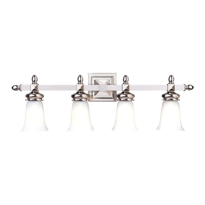 Hudson Valley Cumberland 4-Light 30" Bathroom Vanity Light in Polished Nickel Hudson Valley Cumberland 4-Light 30" Bathroom Vanity Light in Polished Nickel