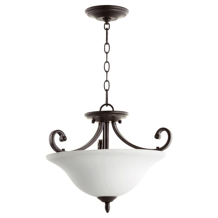Quorum Bryant 3-Light 18" Ceiling Light in Oiled Bronze with Satin Opal Quorum Bryant 3-Light 18" Ceiling Light in Oiled Bronze with Satin Opal