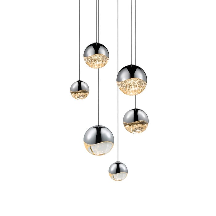 Sonneman Grapes 11.75" 6-Light Assorted LED Pendant in Polished Chrome Sonneman Grapes 11.75" 6-Light Assorted LED Pendant in Polished Chrome