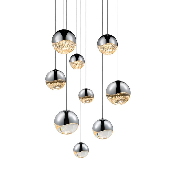 Sonneman Grapes 13.75" 9-Light Assorted LED Pendant in Polished Chrome Sonneman Grapes 13.75" 9-Light Assorted LED Pendant in Polished Chrome