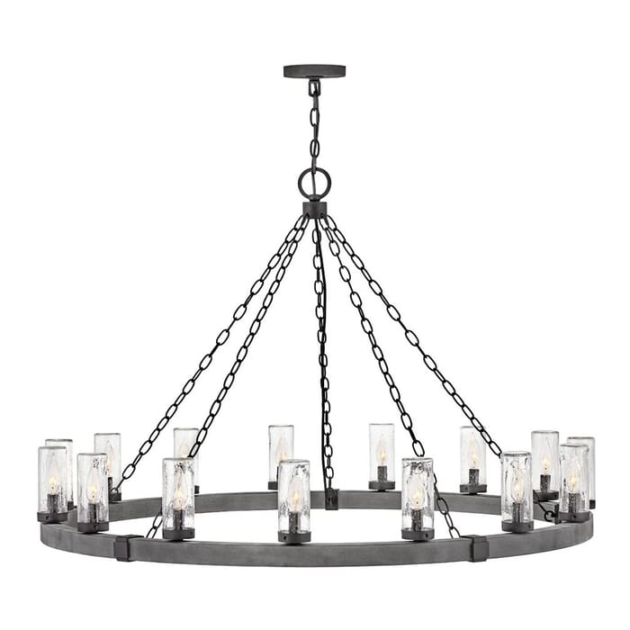 Hinkley Sawyer 15-Light Outdoor Chandelier in Aged Zinc Hinkley Sawyer 15-Light Outdoor Chandelier in Aged Zinc