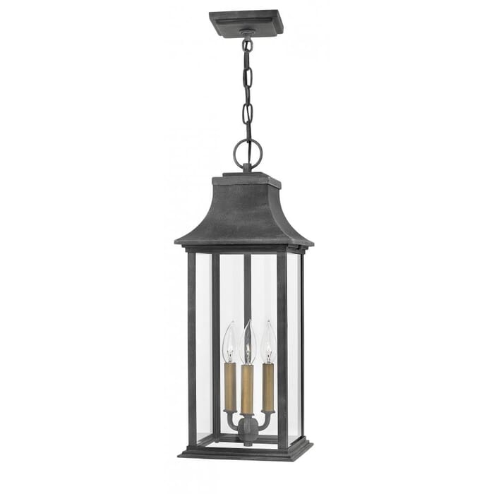 Hinkley Adair Americana 3-Light Outdoor Hanging Lantern in Aged Zinc Hinkley Adair Americana 3-Light Outdoor Hanging Lantern in Aged Zinc