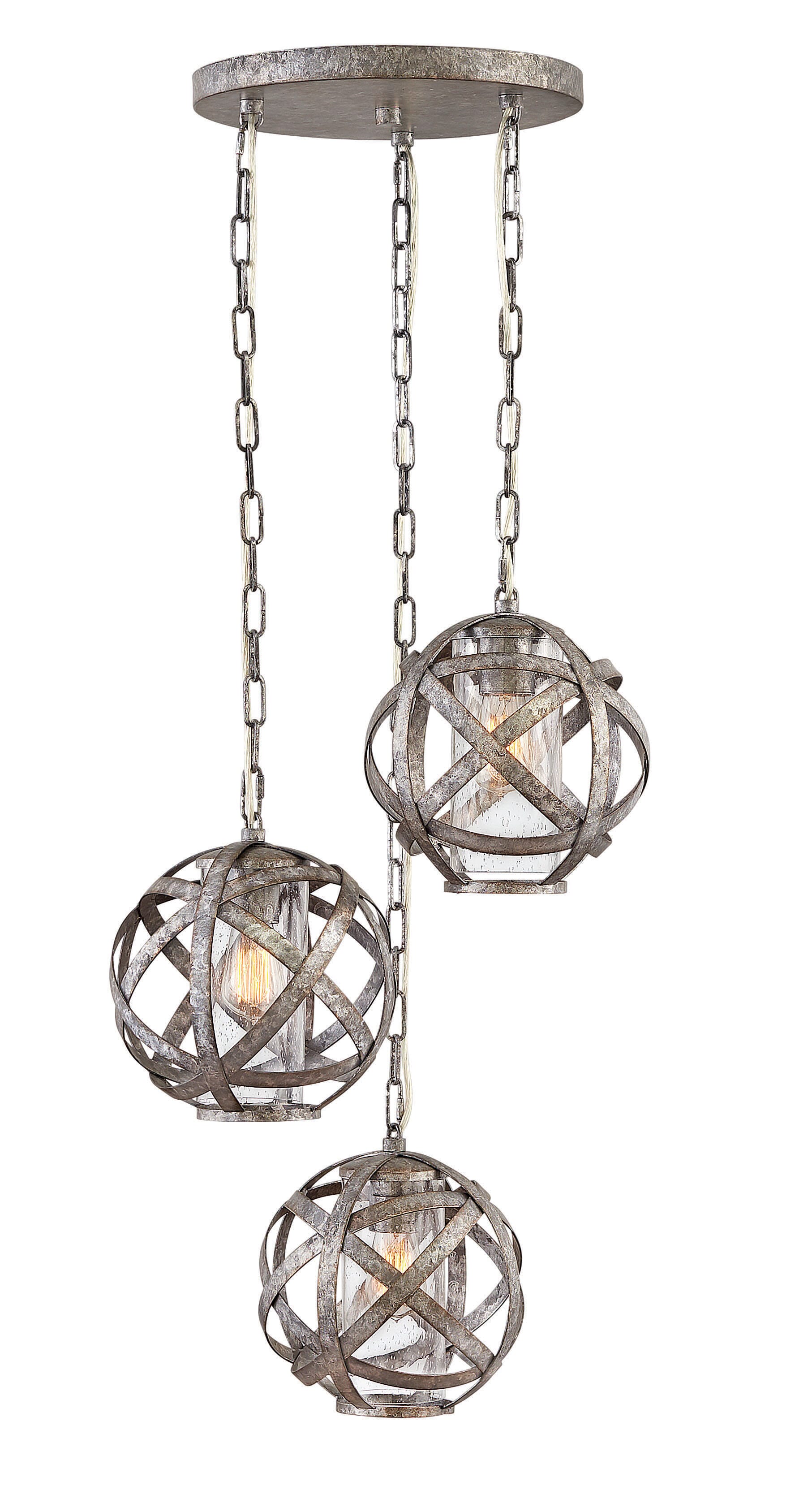Carson 3-Light Outdoor Pendant In Weathered Zinc