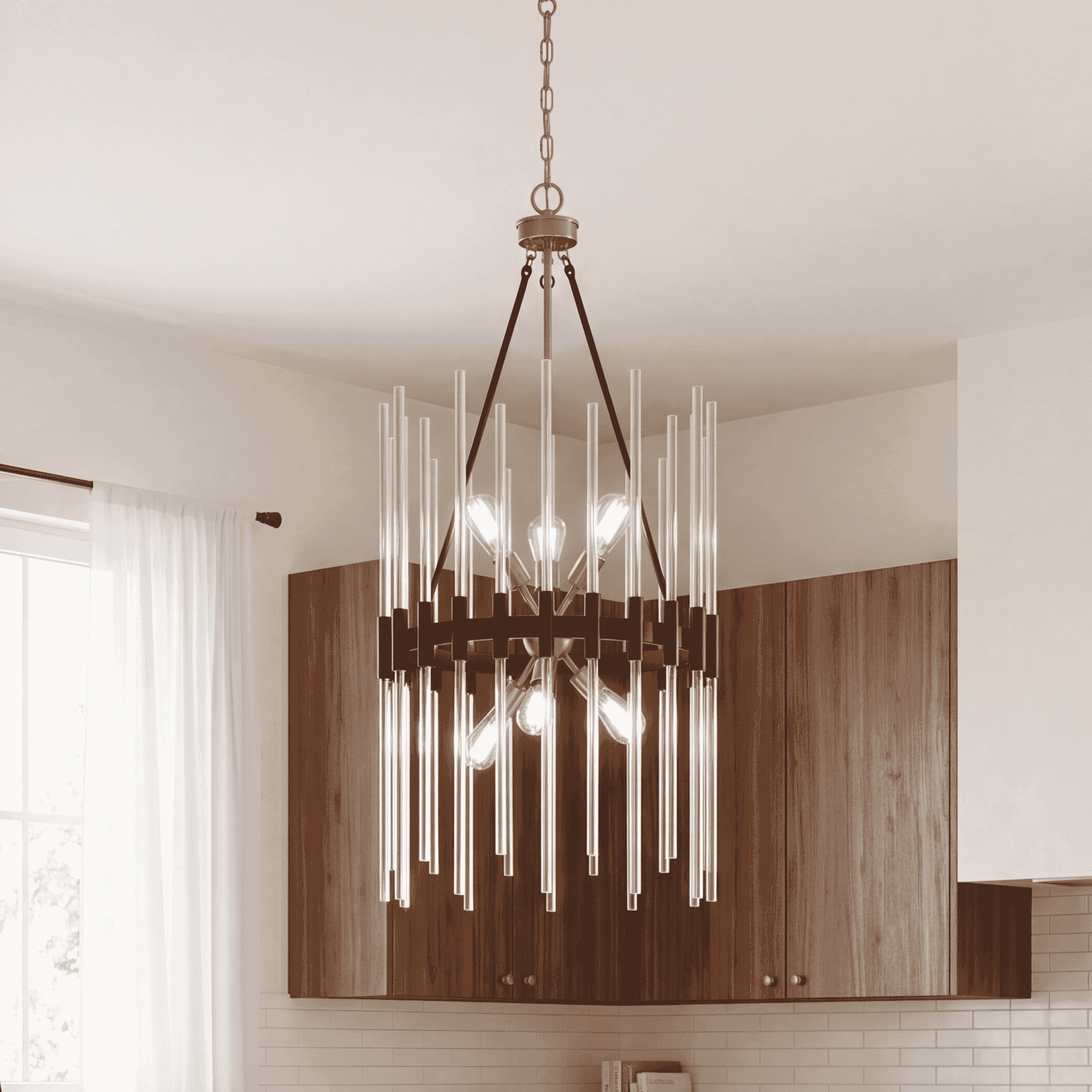 Santiago 6-Light Pendant in Matte Black with Warm Brass Accents