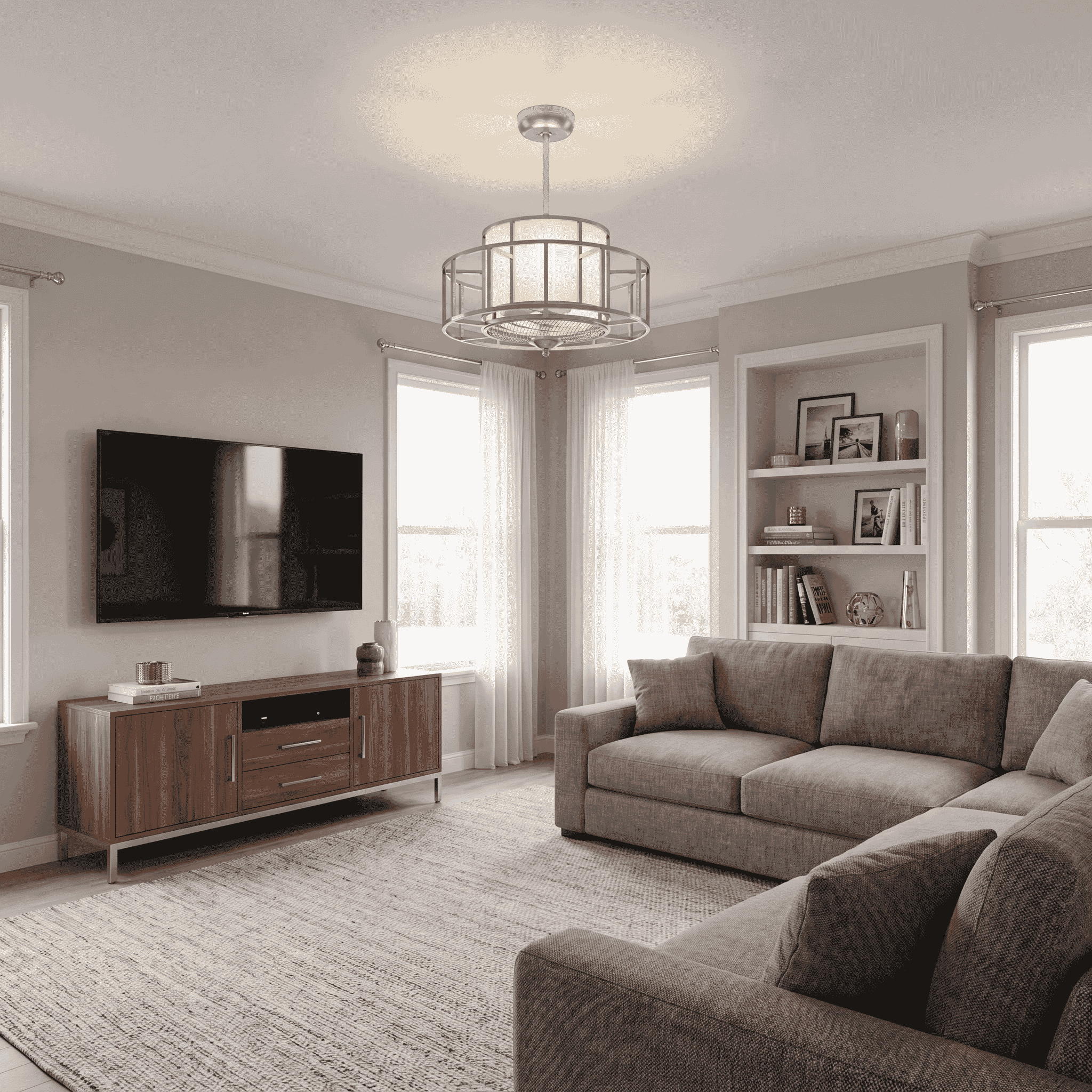 Satin Nickel Four Light Fandelier from the Oslo Collection