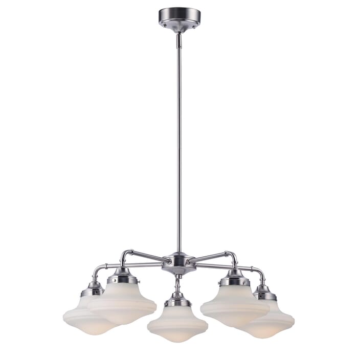 Maxim New School 28" 5-Light Down Light Chandelier in Satin Nickel Maxim New School 28" 5-Light Down Light Chandelier in Satin Nickel