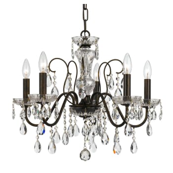 Crystorama Butler 5-Light 19" Chandelier in English Bronze with Hand Cut Crystal Crystals