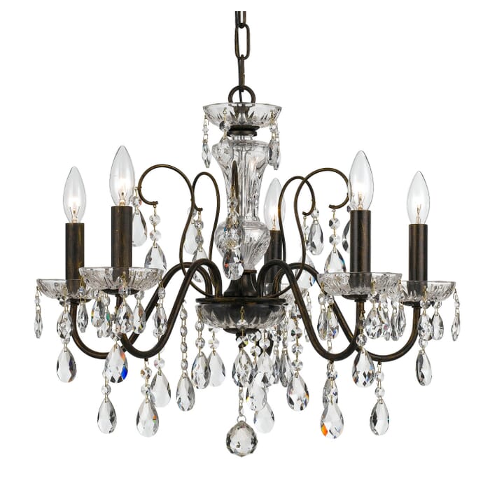 Crystorama Butler 5-Light 19" Chandelier in English Bronze with Hand Cut Crystal Crystals Crystorama Butler 5-Light 19" Chandelier in English Bronze with Hand Cut Crystal Crystals