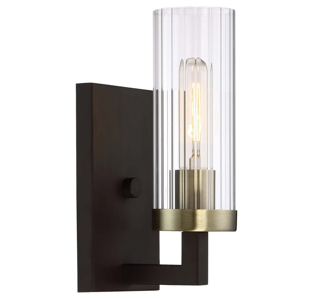 Ainsley Court Bathroom Wall Sconce in Aged Kinston Bronze with Brushed