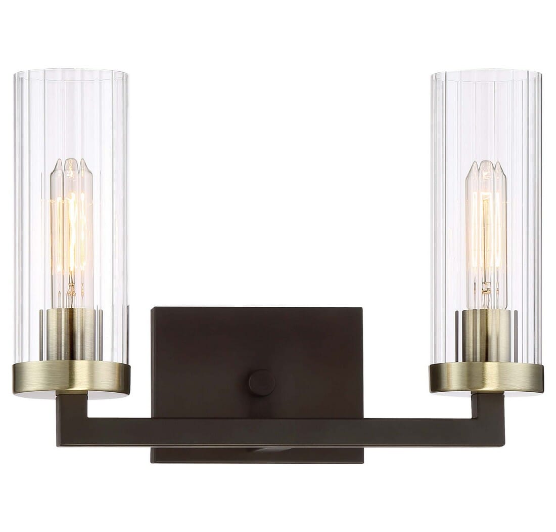 Ainsley Court 2-Light 15" Bathroom Vanity Light in Aged Kinston Bronze with Brushed