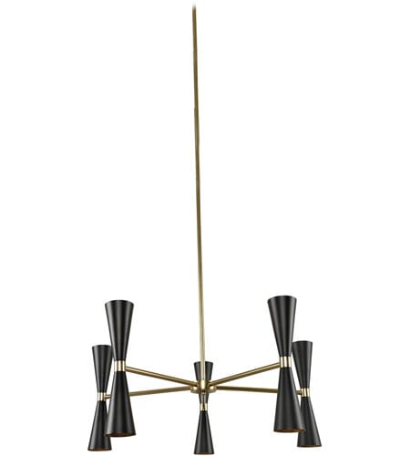 Milo 14-Light Mid-Century Modern Chandelier in Black and Vintage Brass