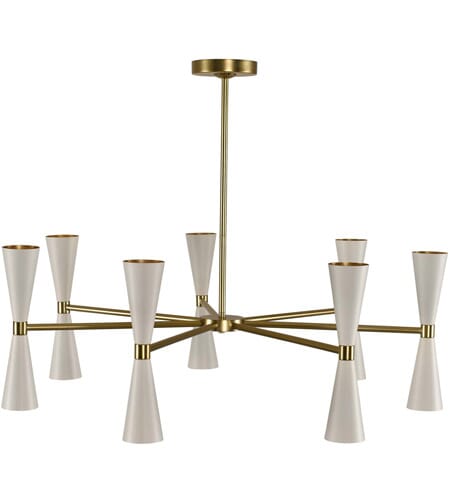 Milo 14-Light Mid-Century Modern Chandelier in White and Vintage Brass