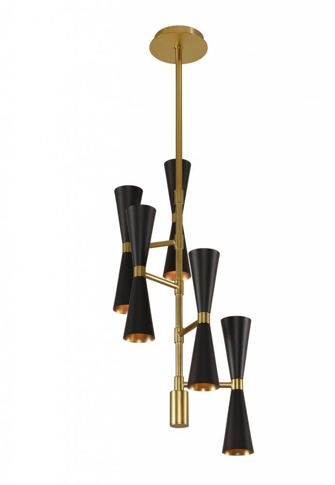 Milo 10-Light Mid-Century Modern Chandelier in Black and Vintage Brass