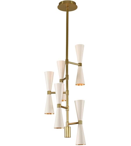 Milo 10-Light Mid-Century Modern Chandelier in White and Vintage Brass