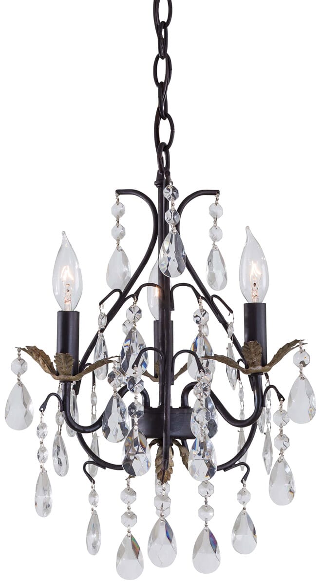 3-Light 13" Traditional Chandelier in Castlewood Walnutt with Silver Highlights