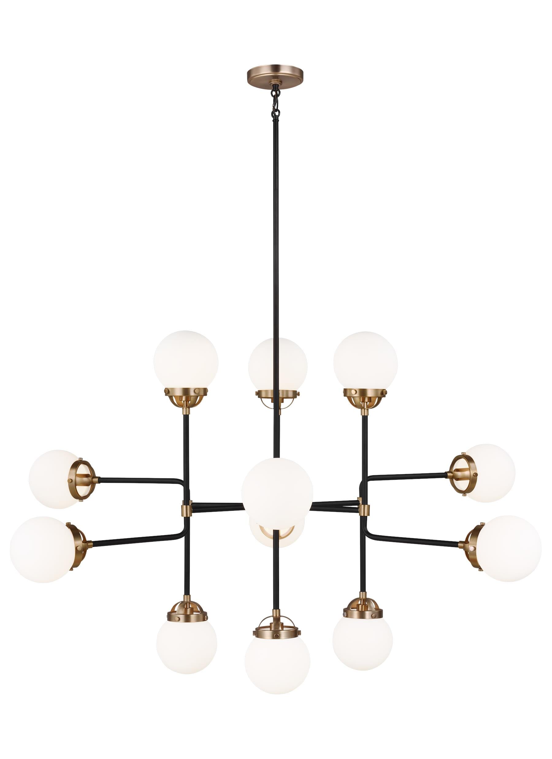 Sea Gull Cafe 12-Light Contemporary Chandelier in Satin Brass