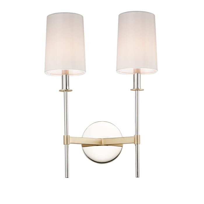 Maxim Uptown 2-Light Wall Sconce in Satin Brass and Polished Nickel Maxim Uptown 2-Light Wall Sconce in Satin Brass and Polished Nickel