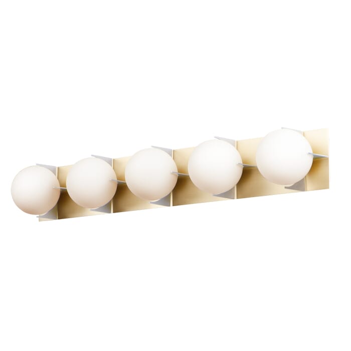 Maxim Finn 5-Light Bathroom Vanity Light in Satin Brass and Brushed Platinum Maxim Finn 5-Light Bathroom Vanity Light in Satin Brass and Brushed Platinum