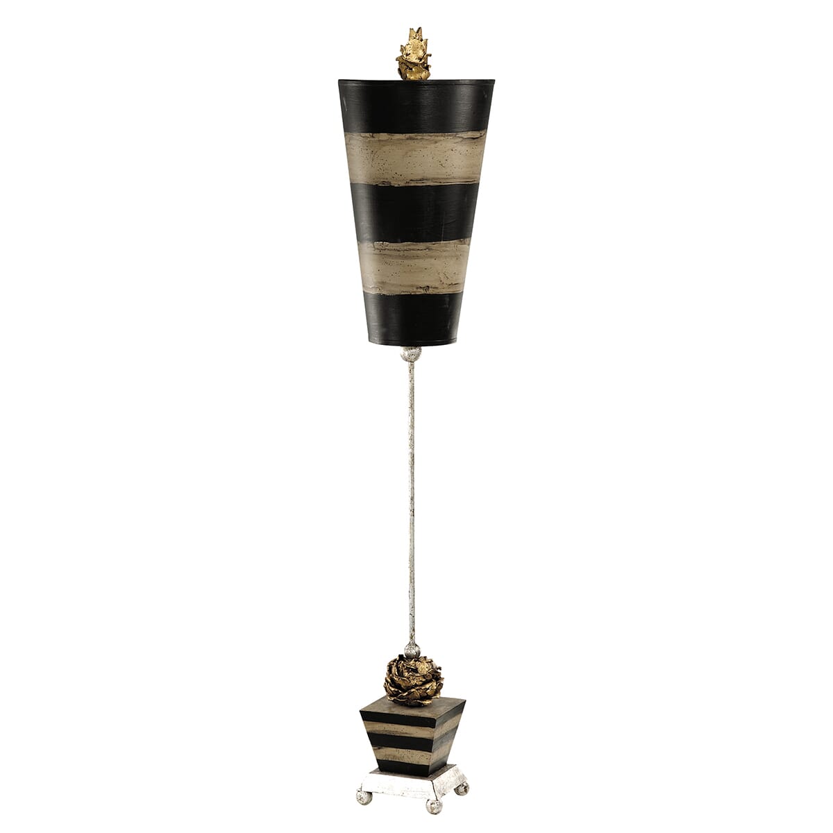 Peony 1-Light Buffet Lamp in Silver leaf feet and metal w with black