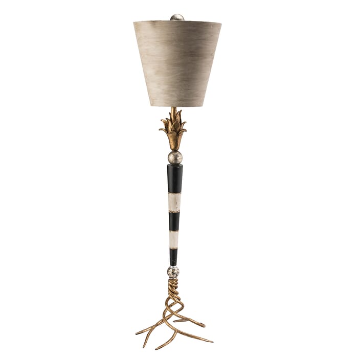 Flambeau 1-Light Buffet Lamp in Black and cream striped w with gold and silver leafs Flambeau 1-Light Buffet Lamp in Black and cream striped w with gold and silver leafs