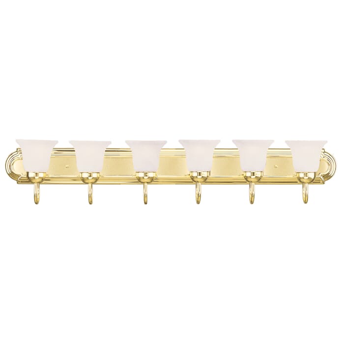 Rivera 6-Light Bathroom Vanity Light in Polished Brass Rivera 6-Light Bathroom Vanity Light in Polished Brass