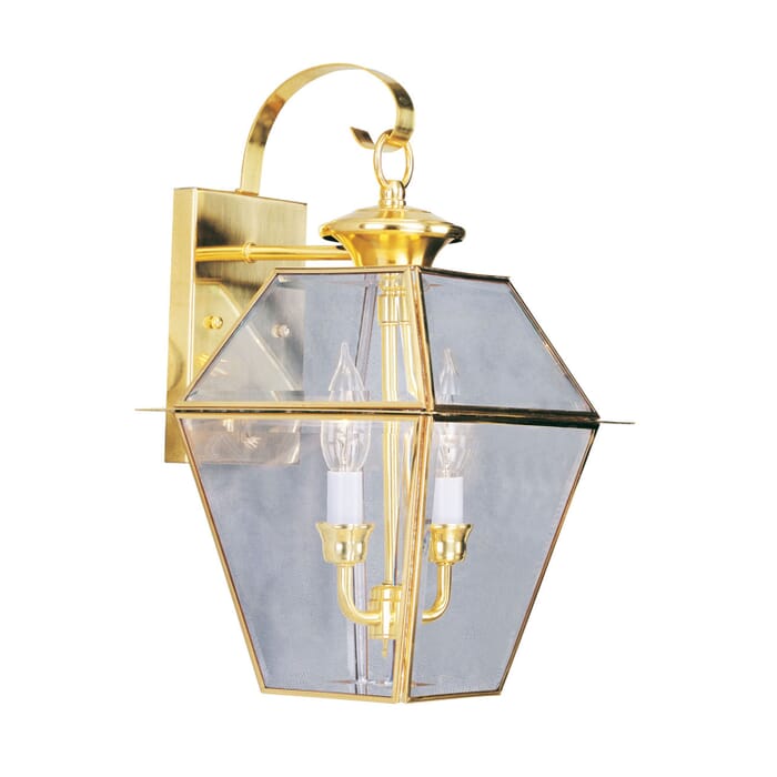 Westover 2-Light Outdoor Wall Lantern in Polished Brass Westover 2-Light Outdoor Wall Lantern in Polished Brass