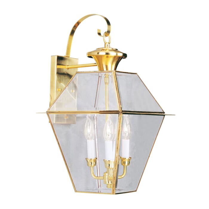 Westover 3-Light Outdoor Wall Lantern in Polished Brass Westover 3-Light Outdoor Wall Lantern in Polished Brass