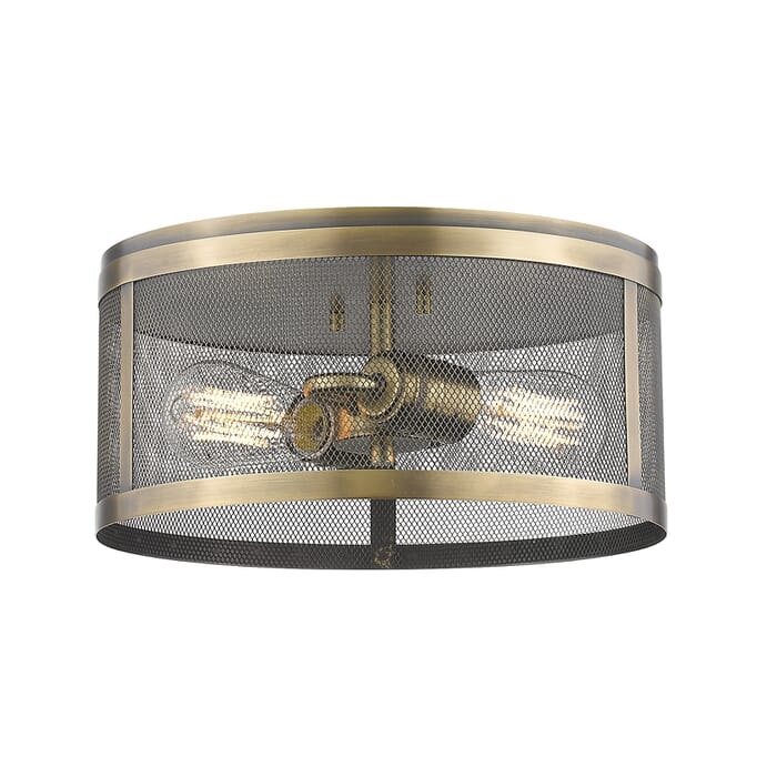 Z-Lite Meshsmith 2-Light Flush Mount Ceiling Light In Natural Brass Z-Lite Meshsmith 2-Light Flush Mount Ceiling Light In Natural Brass