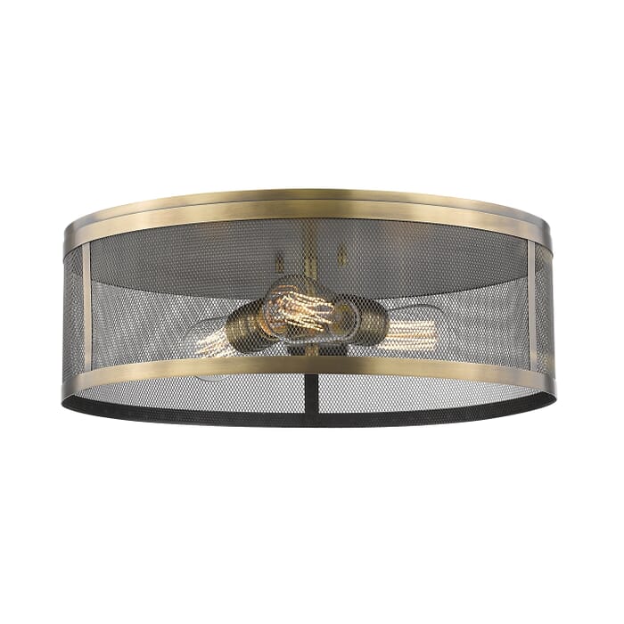 Z-Lite Meshsmith 3-Light Flush Mount Ceiling Light In Natural Brass Z-Lite Meshsmith 3-Light Flush Mount Ceiling Light In Natural Brass