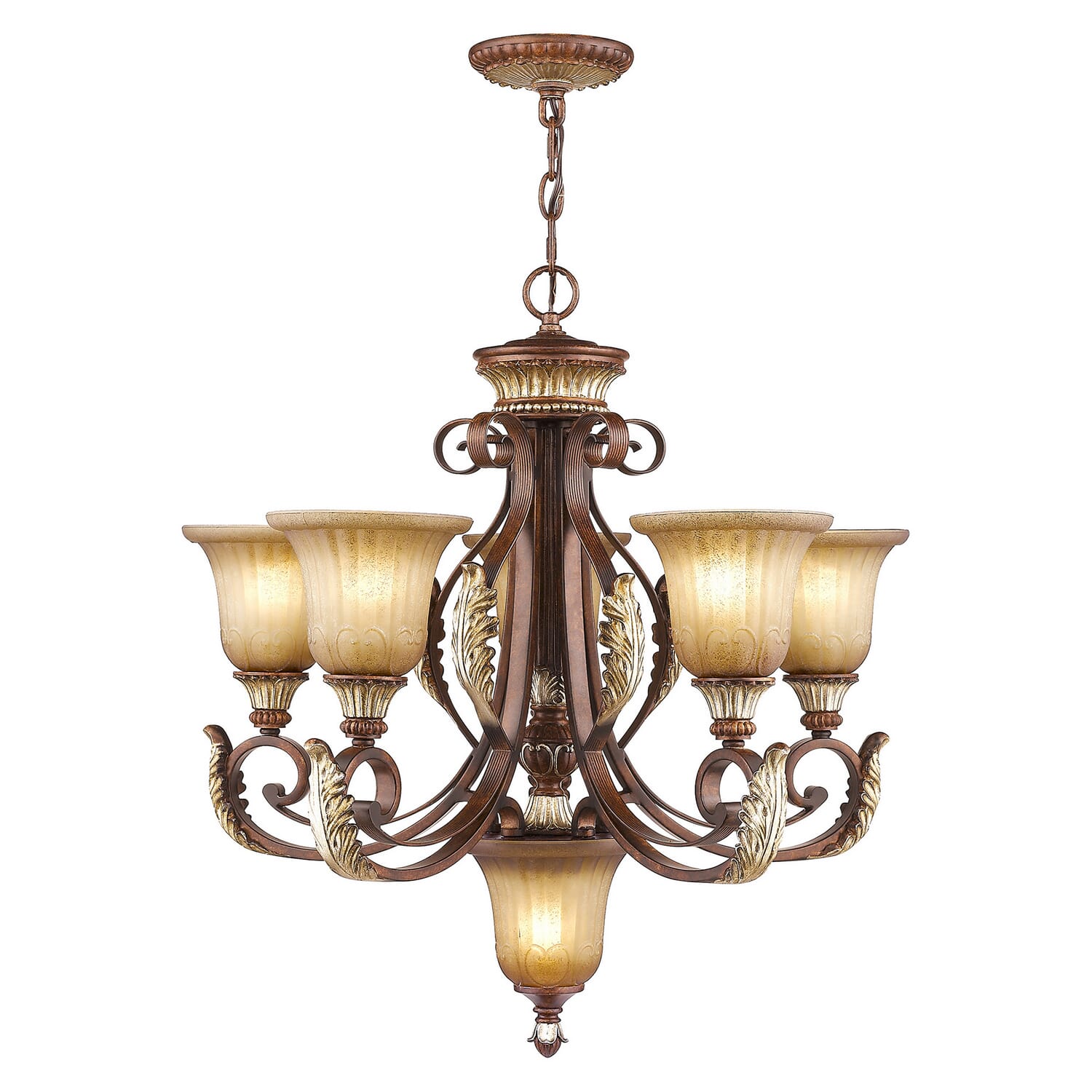 Villa Verona 5-Light Chandelier in Hand Applied Verona Bronze w with Aged Gold Leafs