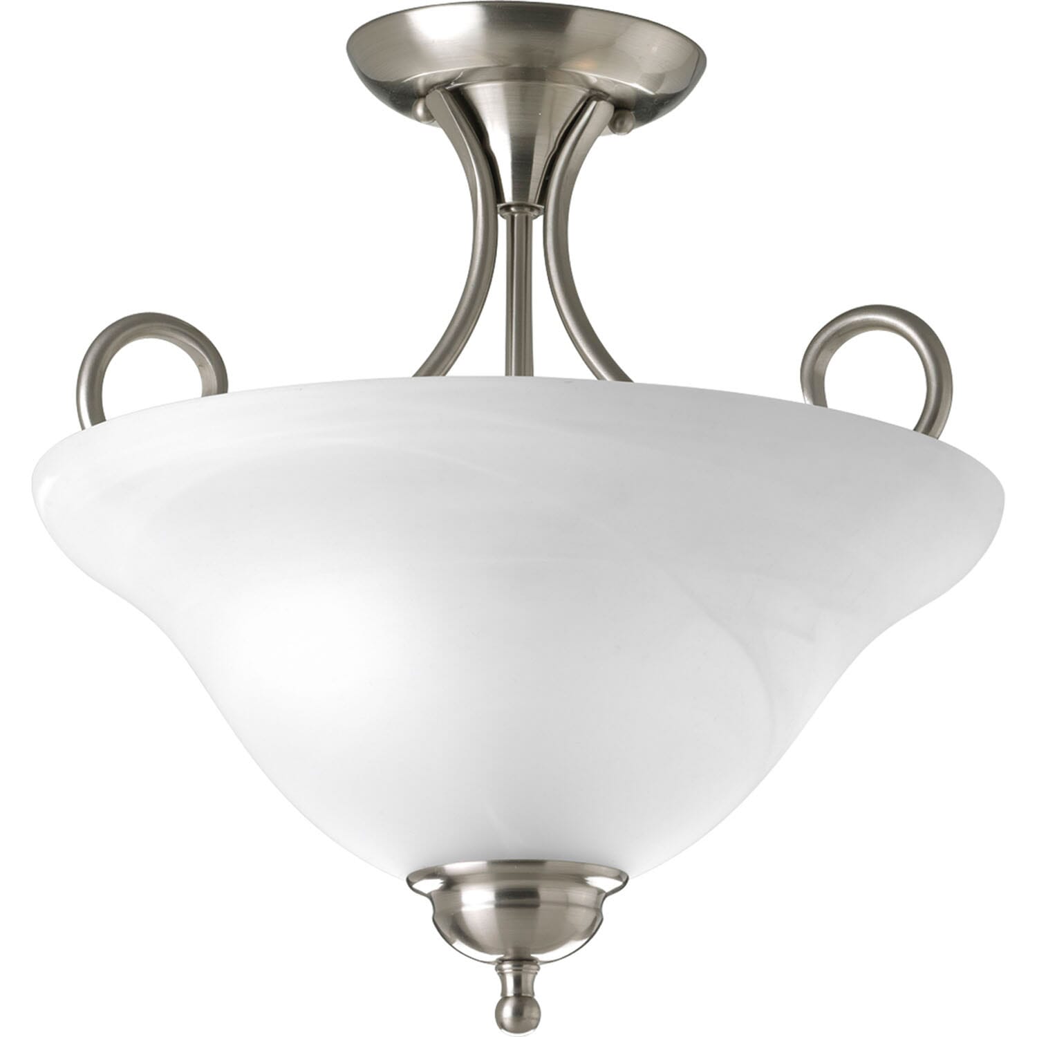 Brushed Nickel Two Light Flush Mount from the Bell Glass - Alabaster Collection
