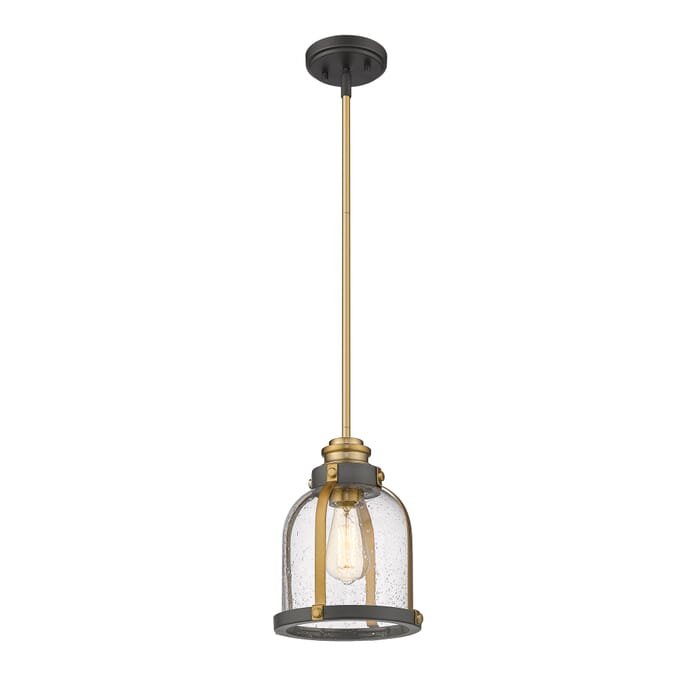 Z-Lite Burren 1-Light Mini Pendant Light In Bronze With Brass Z-Lite Burren 1-Light Mini Pendant Light In Bronze With Brass