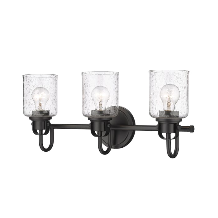 Z-Lite Kinsley 3-Light Bathroom Vanity Light In Matte Black Z-Lite Kinsley 3-Light Bathroom Vanity Light In Matte Black